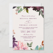 Bourgondische romantische bloemen elegante QR-code Kaart (Voorkant)