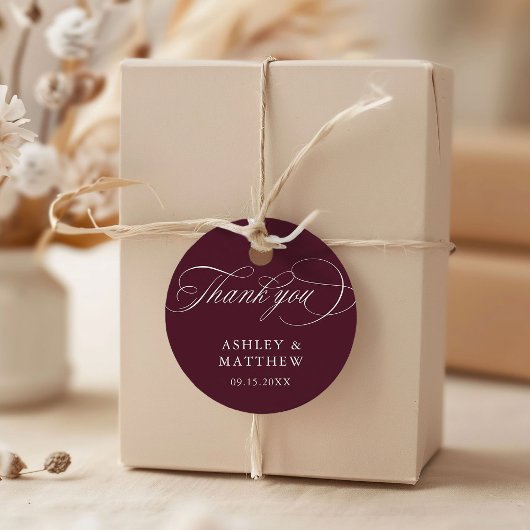 Bourgondische romantische kalligrafie bruiloft Dan Bedankjes Labels