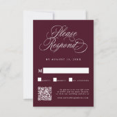 Bourgondische romantische kalligrafie bruiloft QR- RSVP Kaartje (Voorkant)