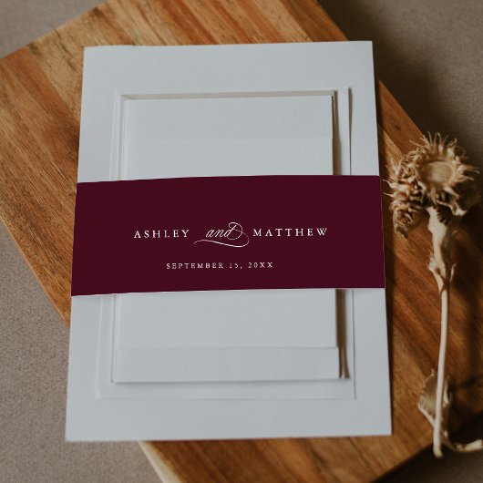 Bourgondische romantische kalligrafie bruiloft uitnodigingen wikkel