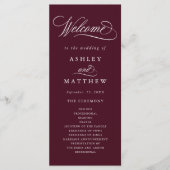 Bourgondische romantische kalligrafie huwelijkscer programmakaart (Voorkant)