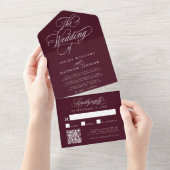 Bourgondische romantische swirly kalligrafie bruil all in one uitnodiging (Afscheurbaar)