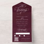 Bourgondische romantische swirly kalligrafie bruil all in one uitnodiging (Binnen)