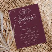 Bourgondische romantische swirly kalligrafie bruil kaart