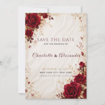 Bourgondische Rood Gouden Bloemige Save the Date K