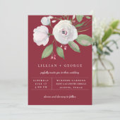 Bourgondische Rood Witte Bloemboeket Bruiloft Aankondiging (Staand voorkant)