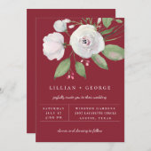 Bourgondische Rood Witte Bloemboeket Bruiloft Aankondiging (Voorkant / Achterkant)