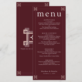 Bourgondische Roos Griekse Sleutel Trouwreceptie Menu