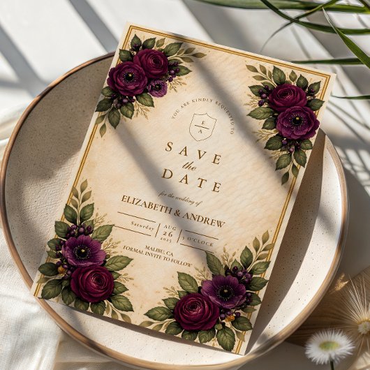 Bourgondische Roos Herfst Bruiloft Save The Date