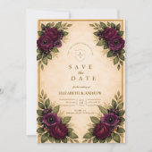 Bourgondische Roos Herfst Bruiloft Save The Date (Voorkant)