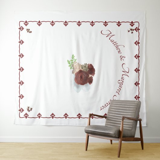 Bourgondische Roos Huwelijksfotobehang Wandkleed (In Situ (horizontaal))