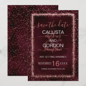 Bourgondische Roségoud Gestrooide Confetti Bruilof Save The Date (Voorkant / Achterkant)