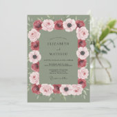 Bourgondische Roze Anemoon Bruiloft Kaart (Staand voorkant)