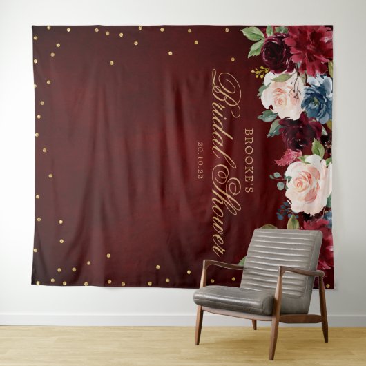 Bourgondische Roze Bloem Bruiloft Foto Achtergrond Wandkleed (In Situ (horizontaal))