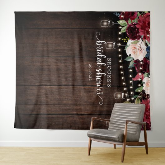 Bourgondische Roze Bloem Bruiloft Foto Achtergrond Wandkleed (In Situ (horizontaal))