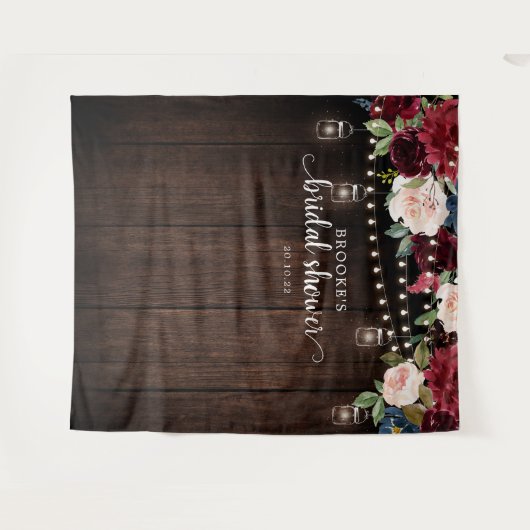 Bourgondische Roze Bloem Bruiloft Foto Achtergrond Wandkleed (Voorkant (horizontaal))