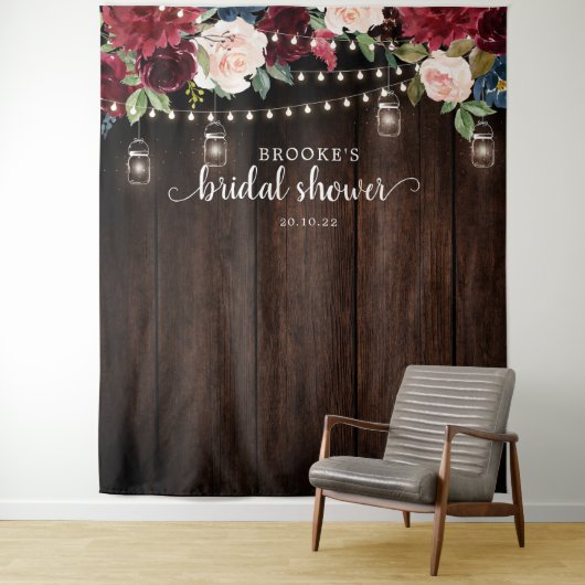 Bourgondische Roze Bloem Bruiloft Foto Achtergrond Wandkleed (In situ)