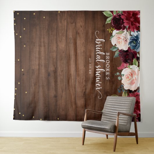 Bourgondische Roze Bloem Bruiloftsshower Foto Acht Wandkleed (In Situ (horizontaal))