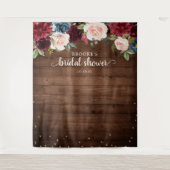 Bourgondische Roze Bloem Bruiloftsshower Foto Acht Wandkleed (Voorkant)