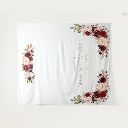 Bourgondische Roze Bloemen Bruidsdouche Fotocabine Wandkleed (Voorkant (horizontaal))