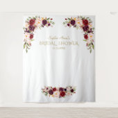 Bourgondische Roze Bloemen Bruidsdouche Fotocabine Wandkleed (Voorkant)