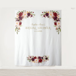 Bourgondische Roze Bloemen Bruidsdouche Fotocabine Wandkleed