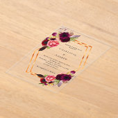 Bourgondische roze bloemen goud geometrische boho  acryl uitnodigingen (Laagn)