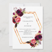 Bourgondische roze bloemen goud geometrische boho  kaart (Voorkant)