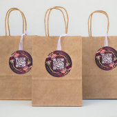 Bourgondische roze bloemen goud geometrische QR br Ronde Sticker