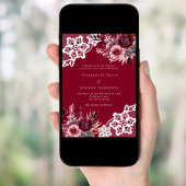 Bourgondische roze bloemen witte kant bruiloft kaart