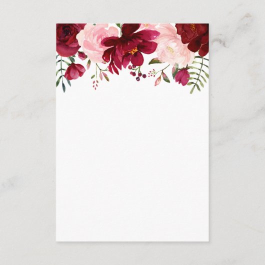 Bourgondische roze bloemenbruiloft behuizing informatiekaartje (Achterkant)