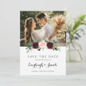 Bourgondische Roze Bloemige Eucalyptus Bruiloft Save The Date (Staand voorkant)