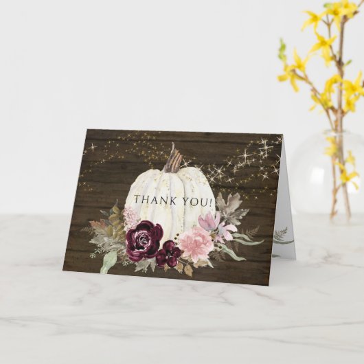 Bourgondische roze bloemige gouden sterren pompoen kaart (Gele Bloem)