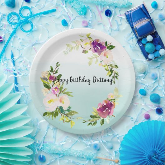 Bourgondische roze bloemige munt ombre waterverf papieren bordje (Feest)