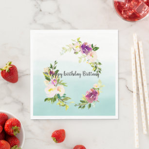 Bourgondische roze bloemige munt ombre waterverf servet