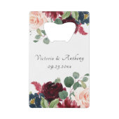 Bourgondische Roze Bloemrijke Elegante Script Brui Creditkaart Flessenopener (Voorkant)