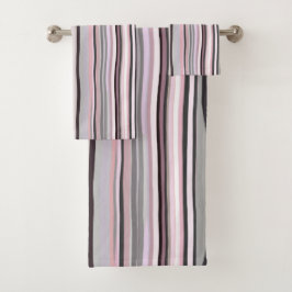Bourgondische, roze en Paarse golvende strepen Bad Handdoek