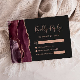 Bourgondische Roze Goud Agaat Donkere Trouw RSVP Kaartje
