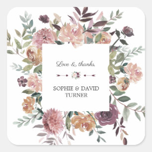 Bourgondische Roze Ivoor Bloemenkrans Bruiloft Vierkante Sticker
