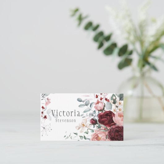 Bourgondische roze pioenrozen visitekaartje (Staand voorkant)