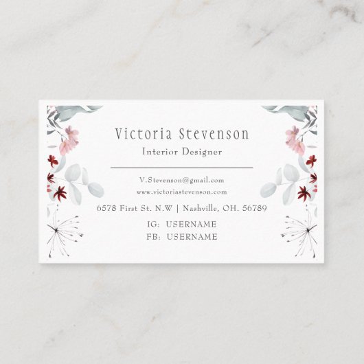 Bourgondische roze pioenrozen visitekaartje (Achterkant)