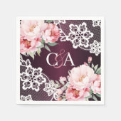 Bourgondische roze rozen bloemen monogram bruiloft servet (Voorkant)