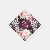 Bourgondische roze rozen bloemen monogram bruiloft servet (Hoek)