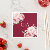 Bourgondische roze rozen bloemen monogram bruiloft servet (Insitu)