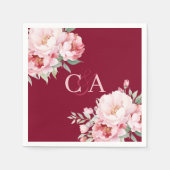 Bourgondische roze rozen bloemen monogram bruiloft servet (Voorkant)