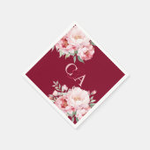 Bourgondische roze rozen bloemen monogram bruiloft servet (Hoek)