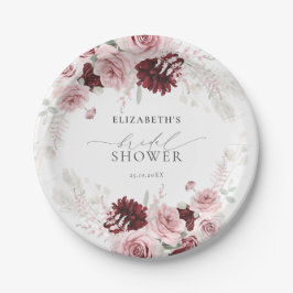 Bourgondische Roze Rozen Bloemrijke Bruidsdouche Papieren Bordje