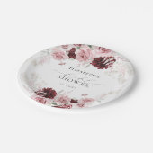 Bourgondische Roze Rozen Bruids Bruiloft Papieren Bordje (Gekanteld)