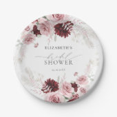 Bourgondische Roze Rozen Bruiloft Bridal Shower Papieren Bordje (Voorkant)