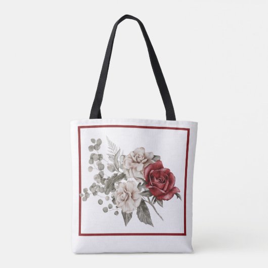 Bourgondische Roze & Witte Rozen Moeder van de Bru Tote Bag (Achterkant)